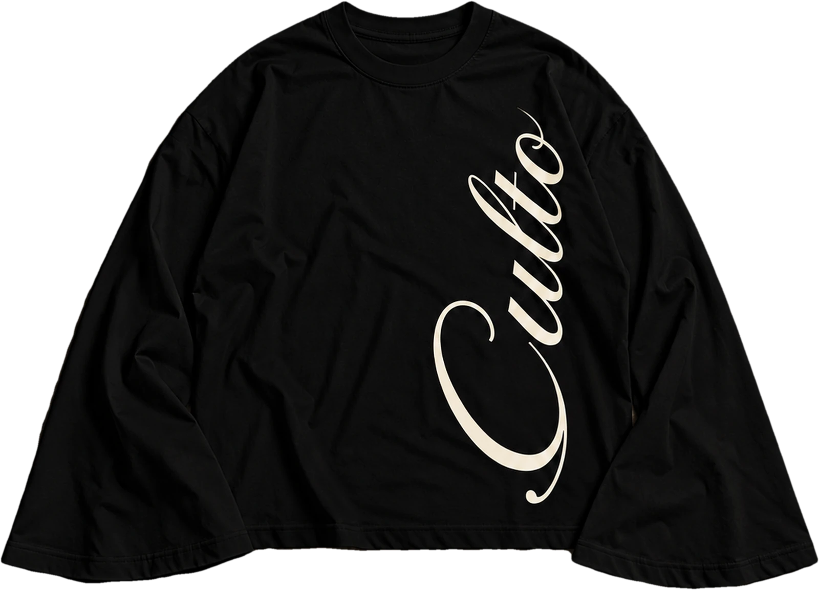 Flared Long Sleeve negro con «Culto» en letra script hueso